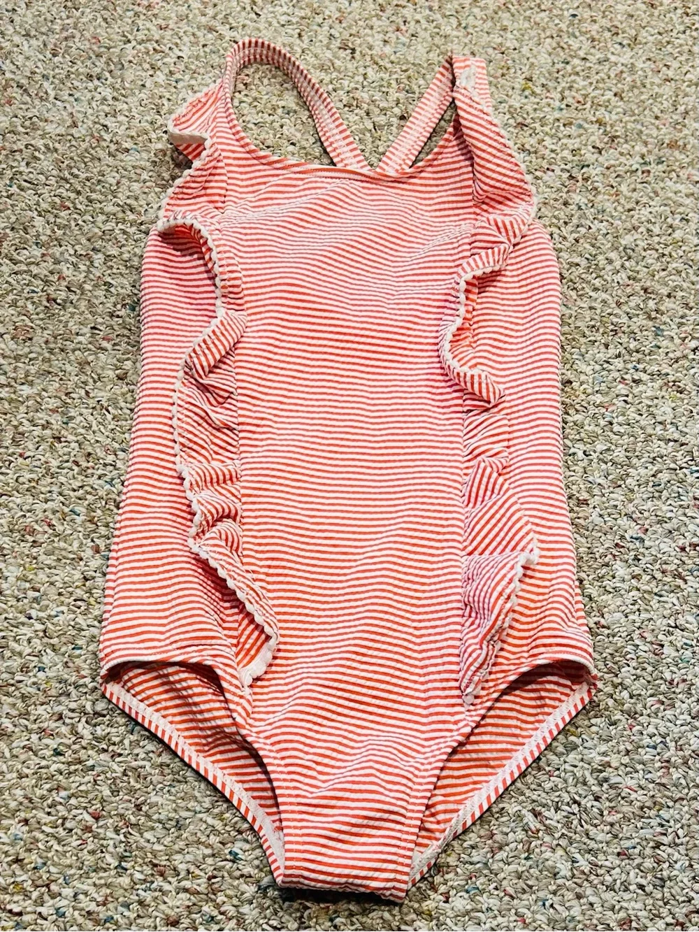 Mini Boden Coral and White Striped One-Piece Swimsuit